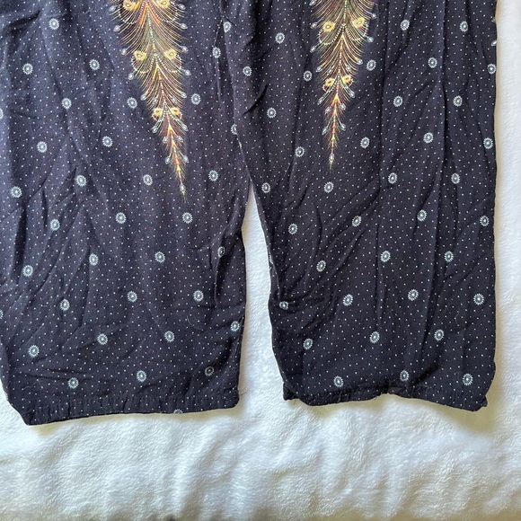 2 x $12 Happy Trunks Peacock Print Harem Boho Pants Navy Orange Size L - Picture 11 of 15